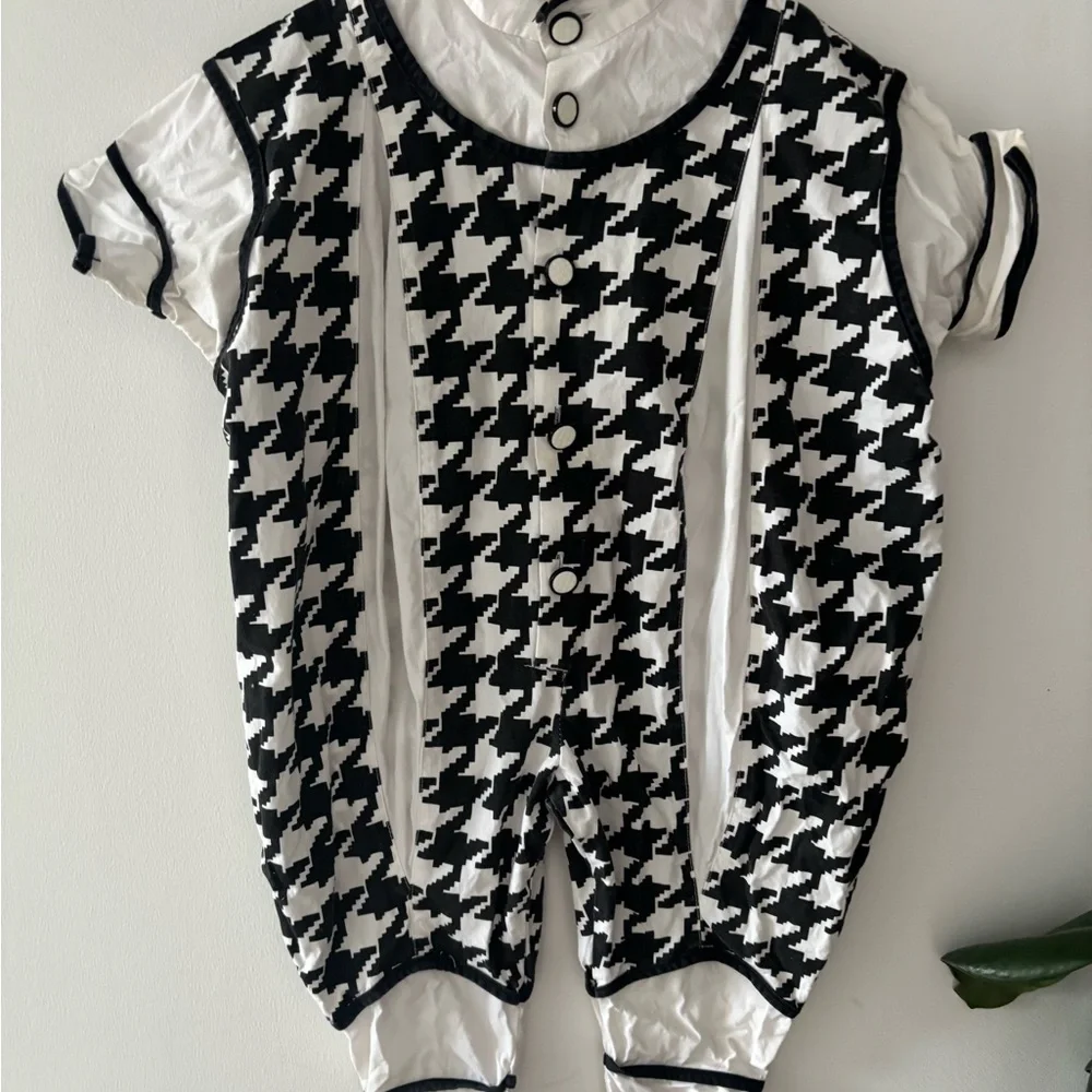 Vintage 18M Baby Deux Par Deux Black and White Houndstooth Romper - Picture 3 of 4